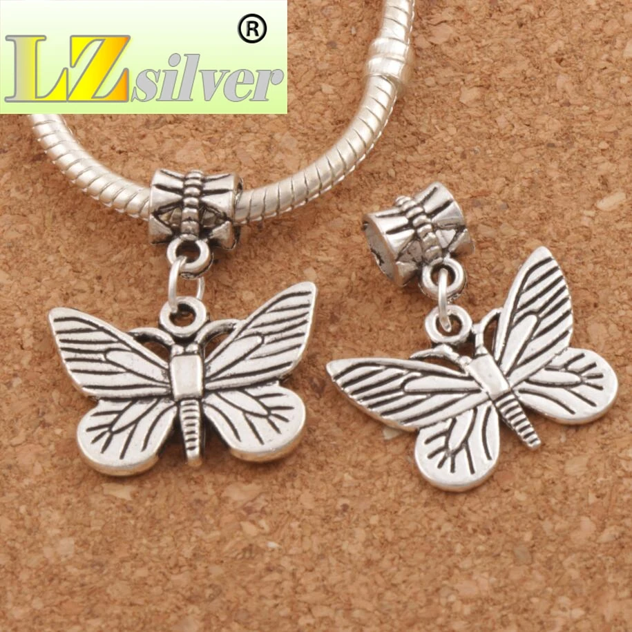 Chiricahua White Neophasia Butterfly Big Hole Beads 22.5x27mm 50pcs Zinc Alloy Dangle Fit European Charm Bracelets B1127