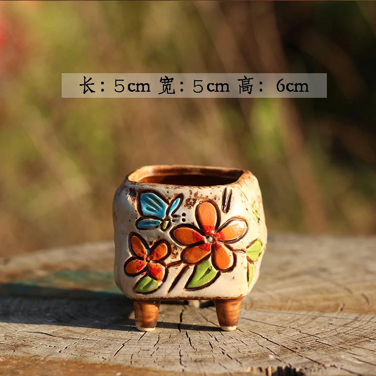 06- Korean Simple Fleshy Flower Pot Ceramic Hand-painted Fresh Thumb Pot Coarse Pottery Permeable Pot Peach Egg Flesh Flower - Цвет: 06-