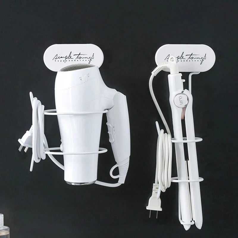 

Simple Hair Dryer Holder Wall-Mount Punch-free Hair Straightener Curling Iron Shelf Bathroom Shelves Stand Household Supplies