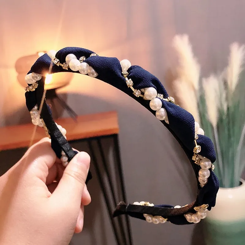 

Korean Braided Pearl Headband Zhao Lusi Hairpin Cloth Headband Hair Jewelry Simple and Lovely Headdress