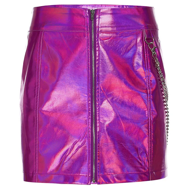 2019 новейшая Сексуальная Осенняя Женская мини юбка стрейч яркое фиолетовое