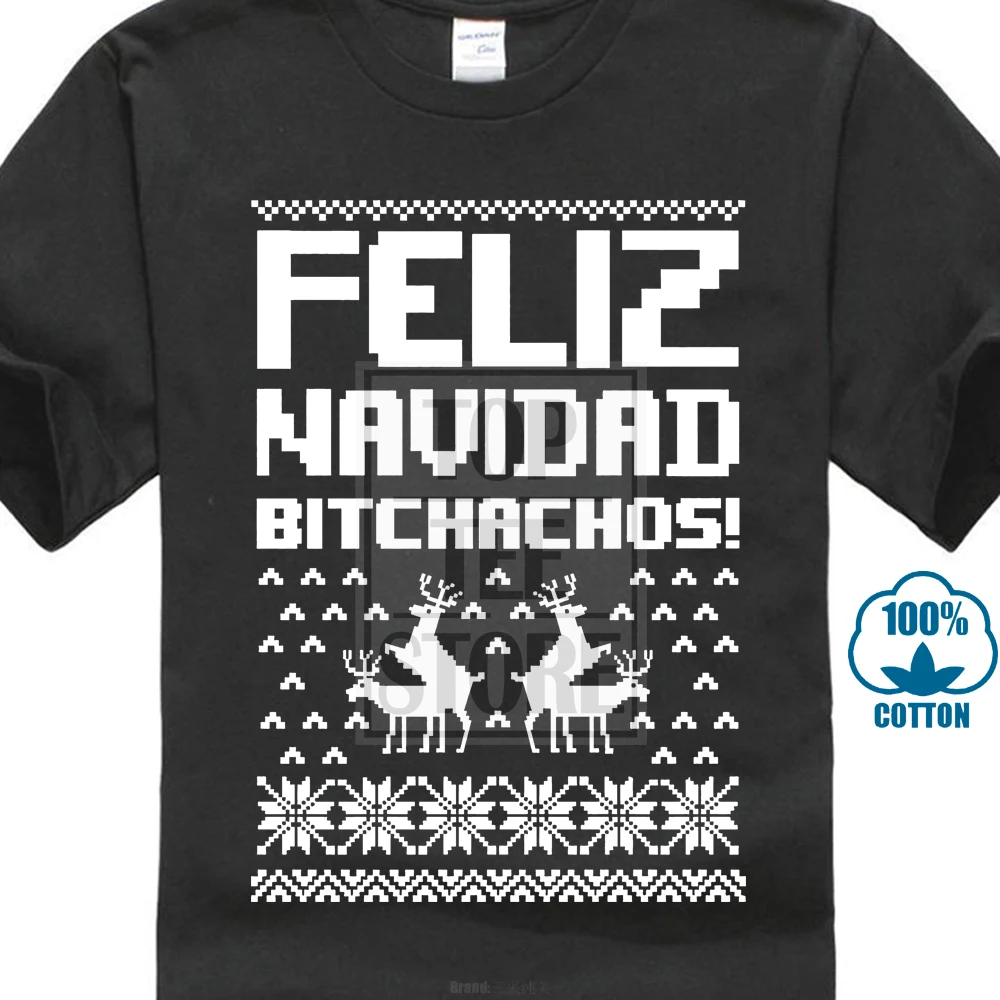 

Feliz Navidad Bichachos Ugly Christmas Sweater Funny Xmas T Shirt Gift New Mens Spring Summer Dress Short Sleeve Casual