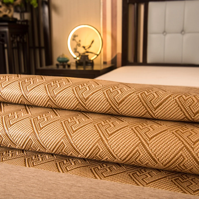 

Double-side Mat Summer Breathable Cool Coffee Rattan Mat Kit Bed Mattress Protection Pad Geometric Pattern Sleeping Bedspread