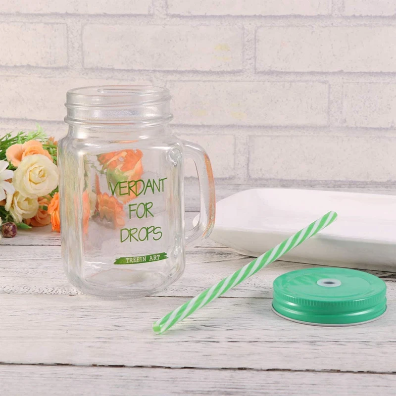 450ML Drinking Glass Set Mason Jar Mugs with Handle and Straws | Дом и сад