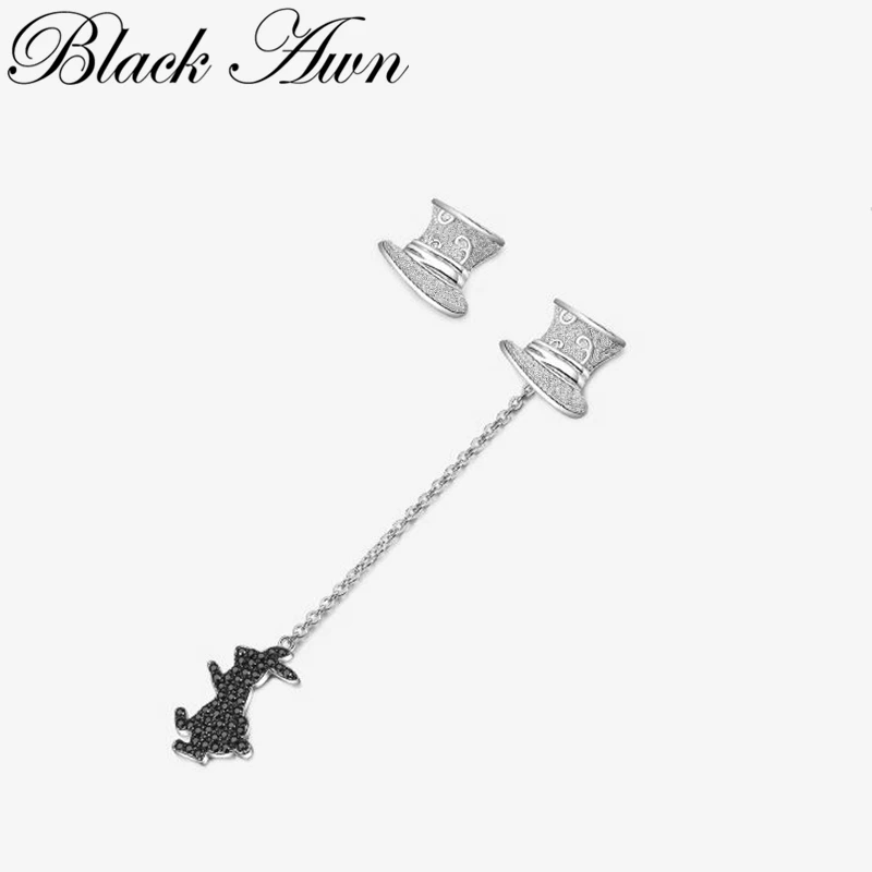 Женские винтажные серьги гвоздики [BLACK AWN] свадебные из серебра 925 пробы с кроликом