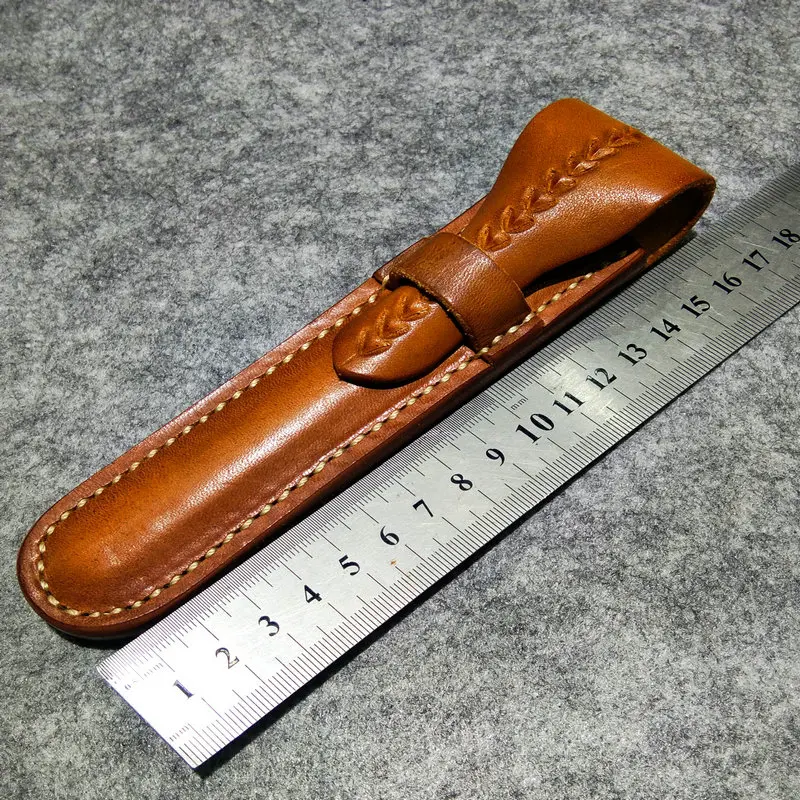 Handmade Cowhide Pen Cover Carved Leather Cover Pen Bag Pen Close-fitting Protective Pen Pouch