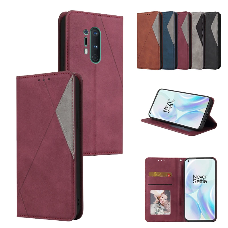 

Luxury Solid Color Clamshell Stitching Leather Case For OnePlus 8 Pro Nord Shockproof Bracket Card Slot Wallet Cases Cover Capa