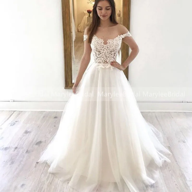

Bohemia White Wedding Dress 2020 Off The Shoulder Spaghetti Straps Princess A-line Bridal Dress Formal Gowns Vestido De Noiva