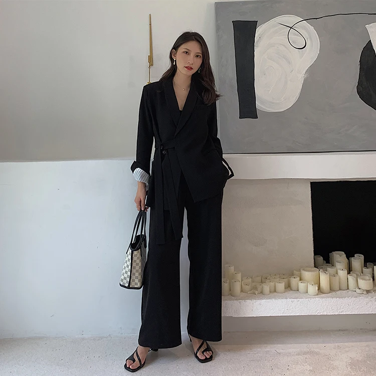 Комплект брюк женский из двух предметов пиджак с блейзер поясом на талии и