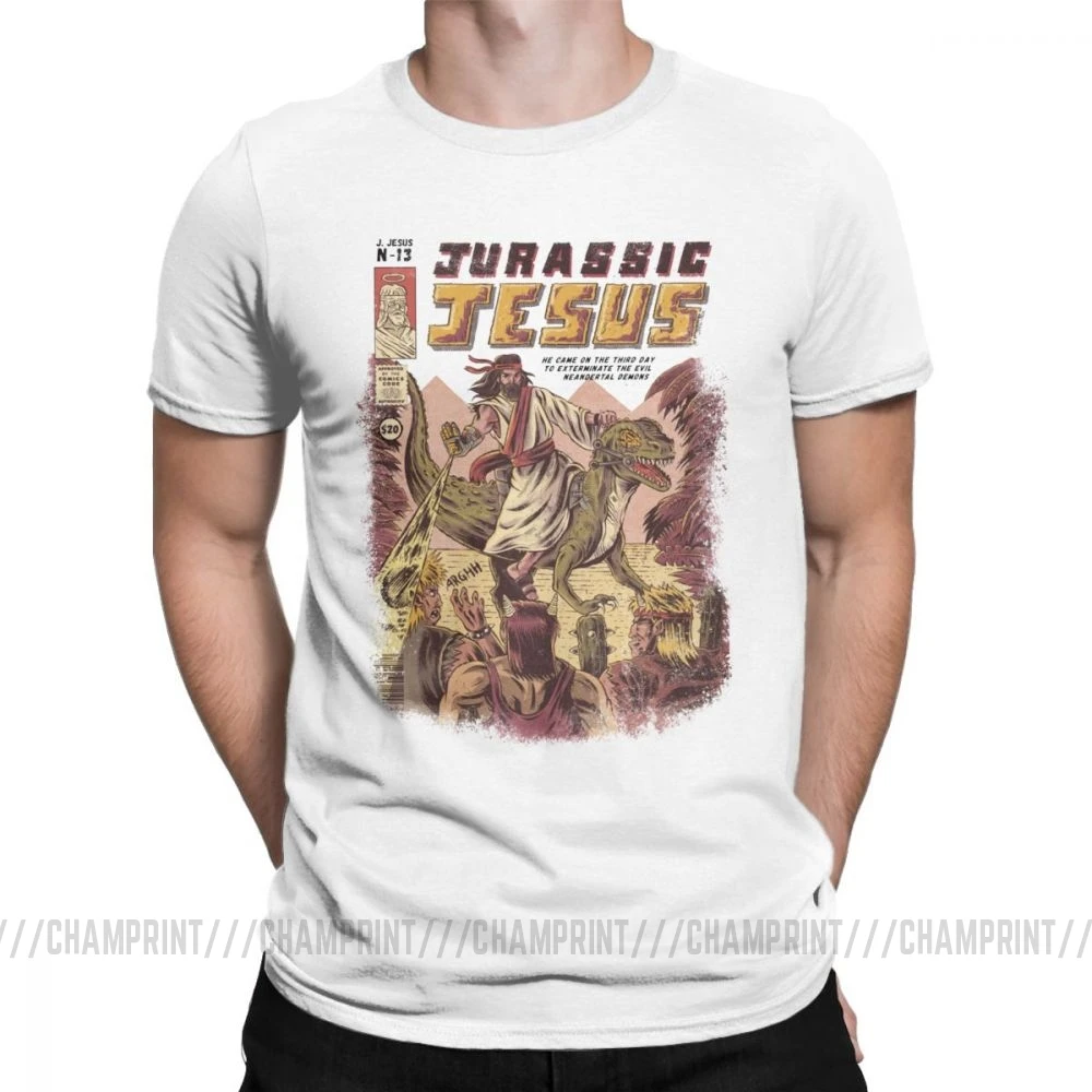 Мужские футболки Jurassic Jesus, японское аниме, манга, футболки, драконы, монстр, ретро топы Games, Harajuku, уличная одежда, футболки - Цвет: Белый