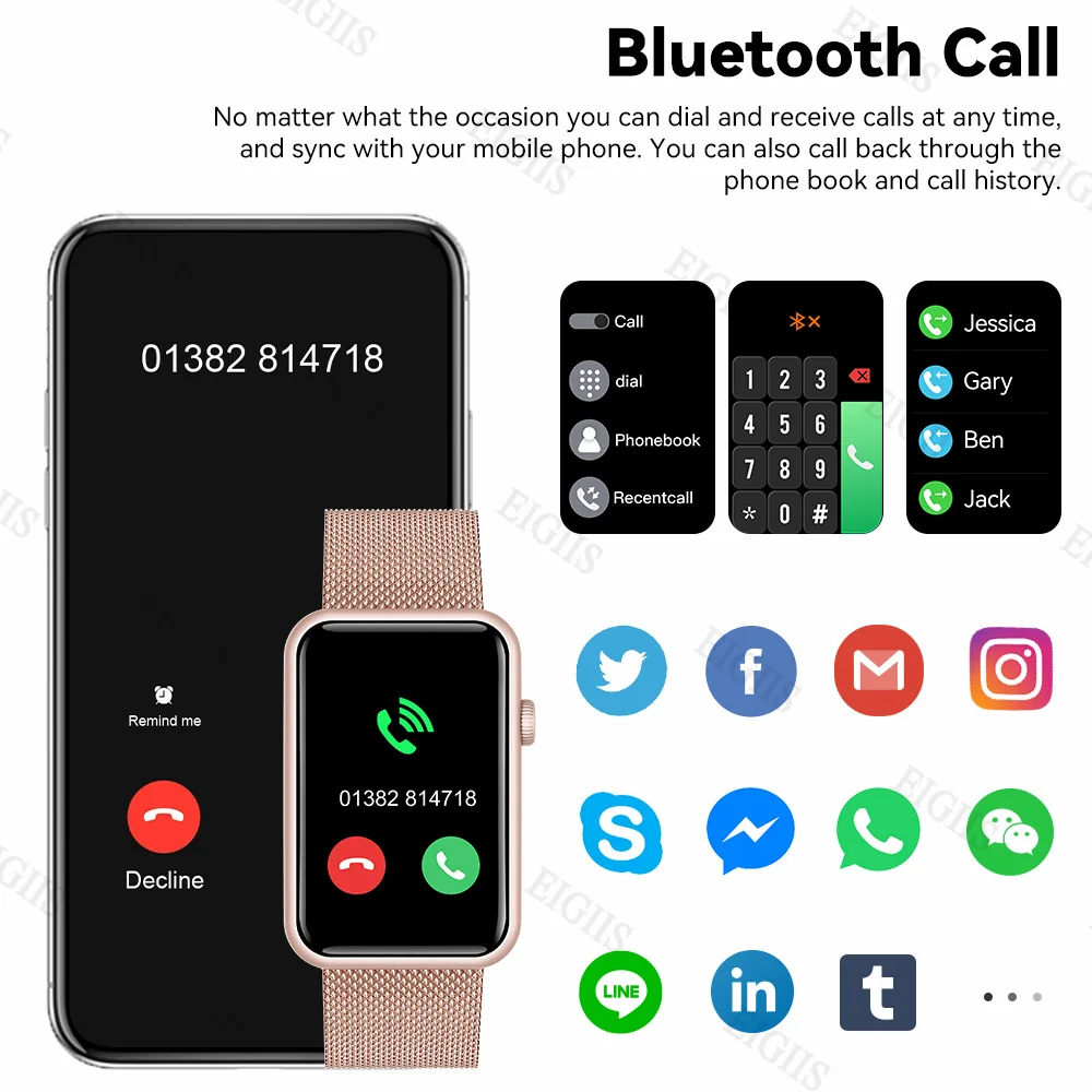 eigiis smart watch for huawei xiaomi android ios bluetooth call music body temperature health tracker men ladies smartwatch fit free global shipping