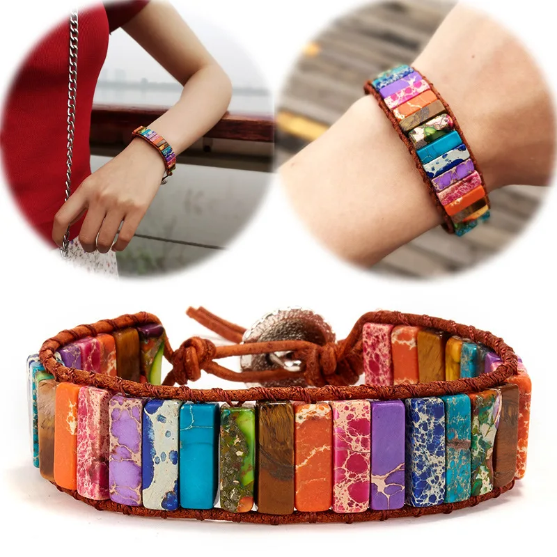 Новый дизайн винтажный браслет с 7 чакрами разноцветные кожаные браслеты ручной