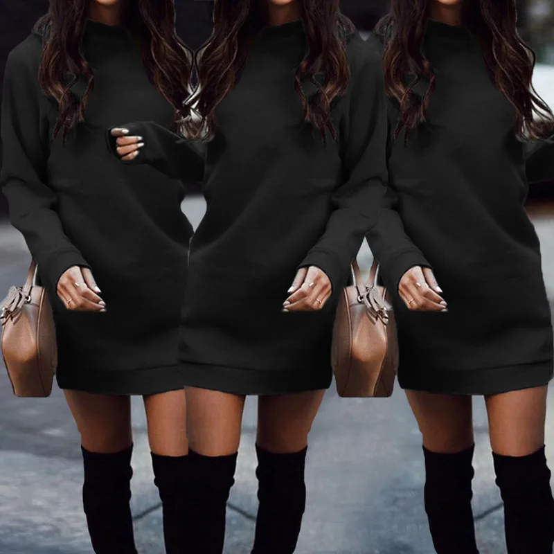 

Winther Hoodies Sweatshirt Women's Dress Long Sleeve Straight Vestido O-Neck Pullovers Thicken Warm Casual Dress For Autumn