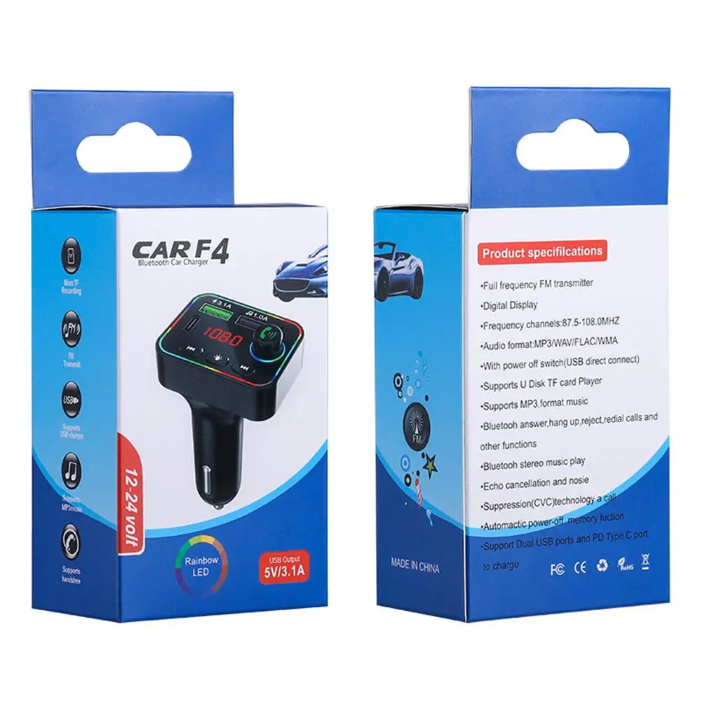Car FM Transmitter 3.1A USB/PD Port Charger For Iphone Samsung Hands-free Bluetooth Kit 12V-24V Vehicle Mp3 Player | Автомобили и