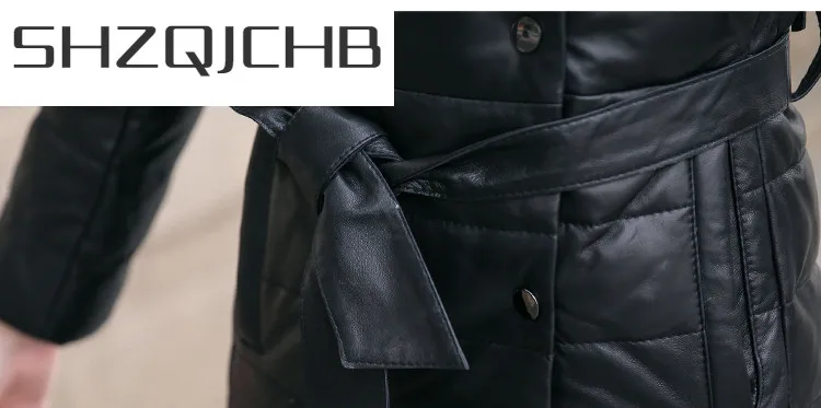 

SHZQ 2021 Warm Female PU Leather Duck Down Jacket Mink Fur Hooded Coat Black Plus Size 5XL Women's Outerwear abrigos CJ419