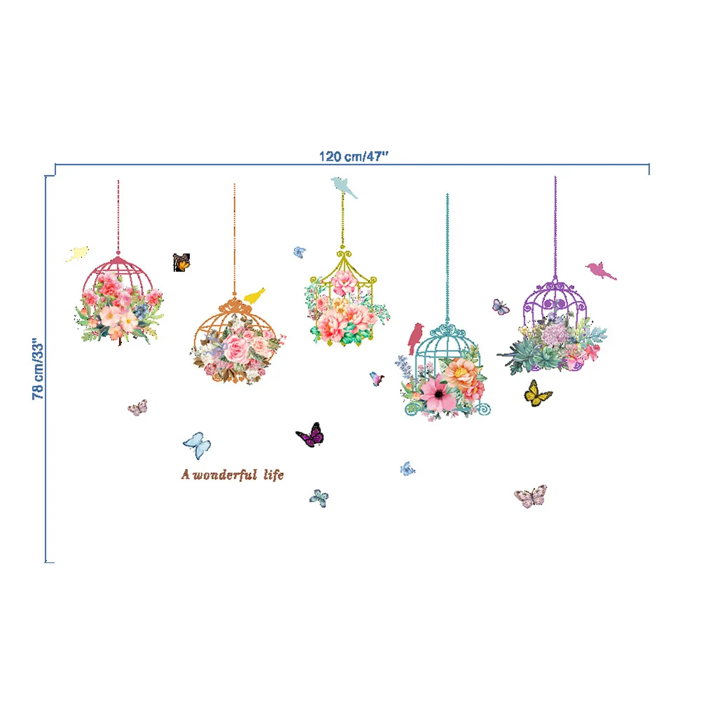 

Mothproof Wall Sticker Ornament Colourful Flower Bird Cage Decals Kids
