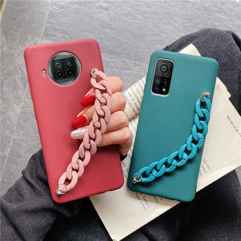 Wriststrap Bracelet Silicone Chain Phone Case For Xiaomi Mi 11 10T Lite Note 10 pro lite Ultra 9t pro Soft Tpu Back Cover
