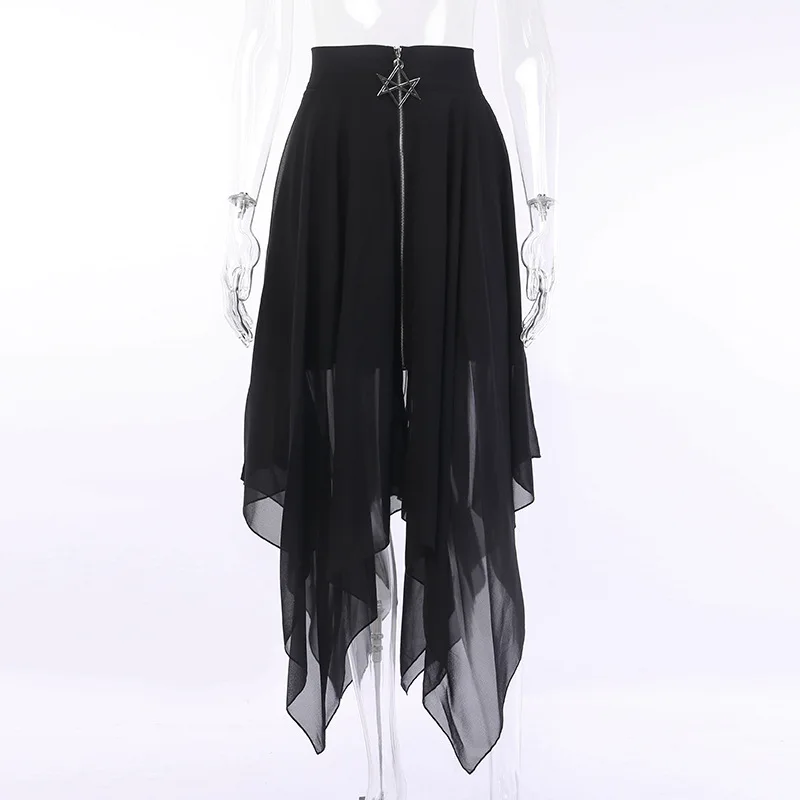 

Dark Autumn Winter Half Length Skirt Summer Zombie Frigidity Irregular Mesh Six Star Zipper Dress Female Costumes