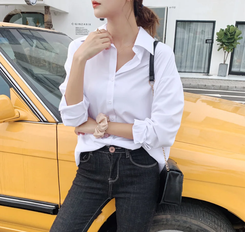 

Summer New Arrival Women shirt Solid Black Chiffon Blouse Long Sleeve Casual Shirt Women's Korean BF Style Chic Tops