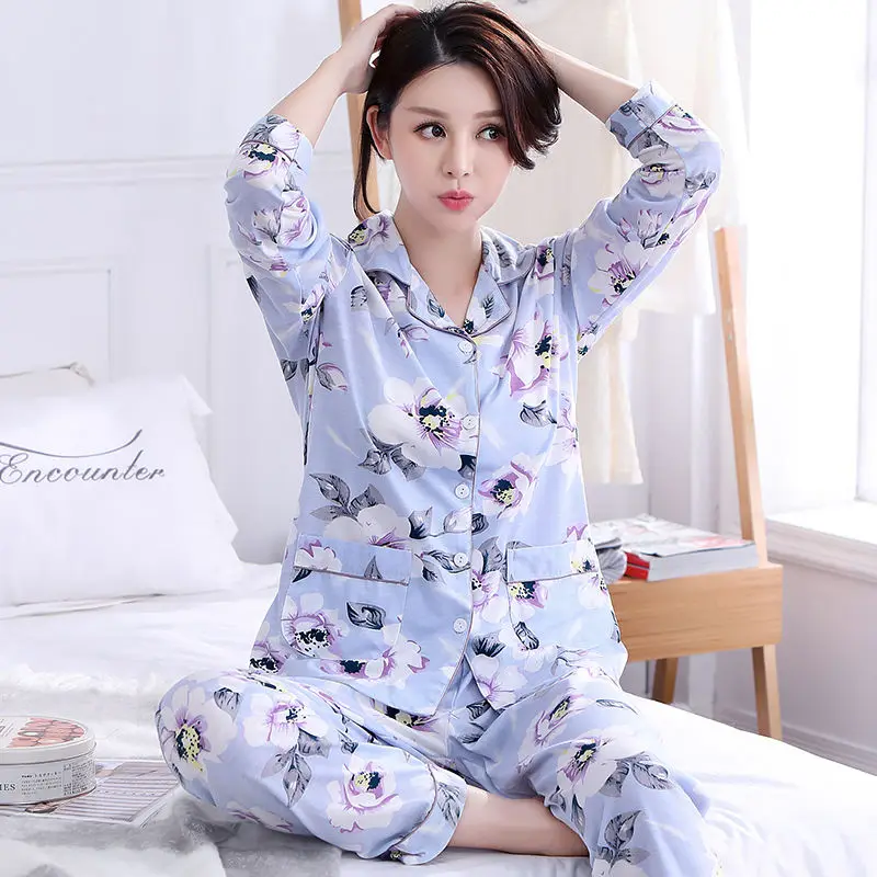 100% Cotton Spring Women pajamas Set sleepwear for women pijamas pyjamas women Long Sleeve Nightwear Cute muje