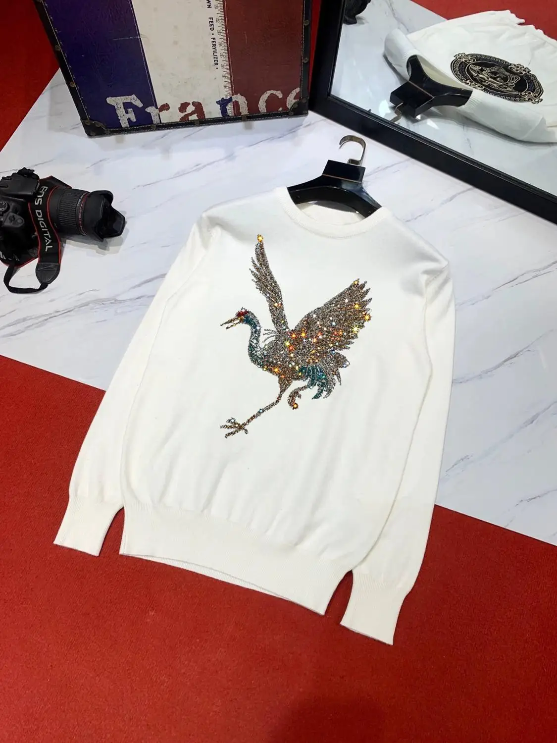 european 2021 new brand high quality crane pattern printing hot diamond mens sweater casual street star top m 5xl free global shipping