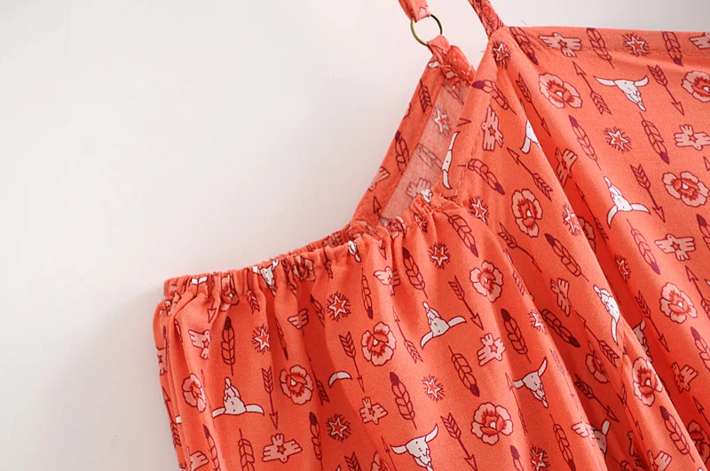 Everkaki Gypsy Floral Print Slip Dress Women Sashes Boho Adjustable Waist Off Shoulder Tassels Dresses Female Autumn New