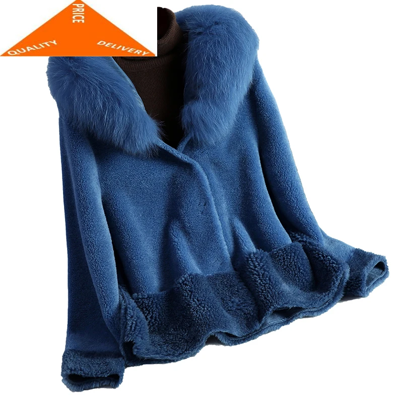 

Female Real Coat Winter Natural Fox Fur Hooded Jacket Women Clothes 2020 Korean Short Sheep Shearing Wool Tops LW2262