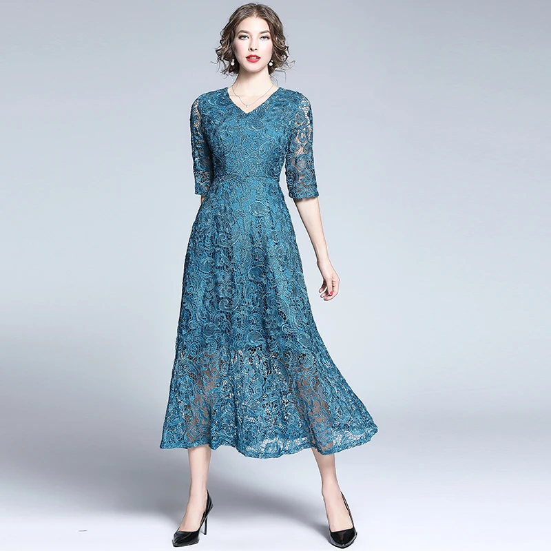 Noble Elegant Women Lace Boho Maxi Dress Ropa Mujer Verano 2021 Long Beach Party Dresses Evening Vestido Longo K6818 | Женская одежда
