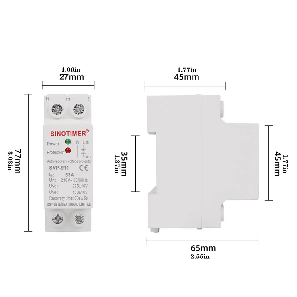 

MINI Size 27mm 230V AC Din Rail Automatic Recovery Reconnect Over Under Voltage Relay Protective Breaker Voltage Protectors