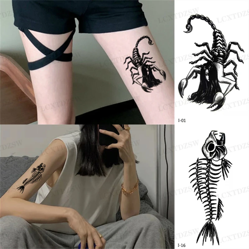 2Pcs Waterproof Temporary Tattoo Sticker Tiger Devil Black Flash False Tattoo Body Decorate Art Decals Arm Fake Tattoo Women Men