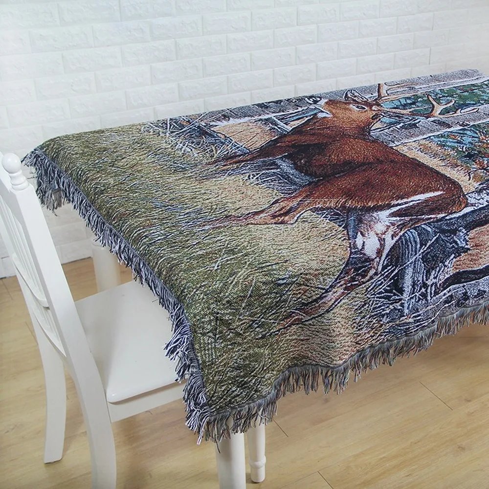 Винтажный пасторальный хлопковый ковер с оленем украшение гобелен кисточками