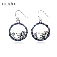 new style mermaid earrings round 925 sterling silver drop earrings for women blue zircon fine jewelry accessories gift wholesale