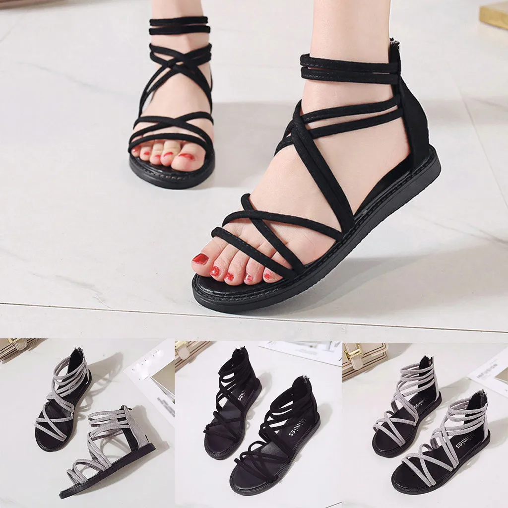 

Women Sandals Breathable Mesh Set Foot Lightweight Shoes Flat with Zip Peep Toe Sandals Zapatos De Mujer Footwear 2020