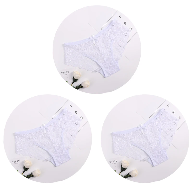 3pcs white 3 штуки, женские сексуальные трусы-брифы, кружевные удобные женские трусы, модные женские трусы, нижнее белье - Цвет: 3pcs white