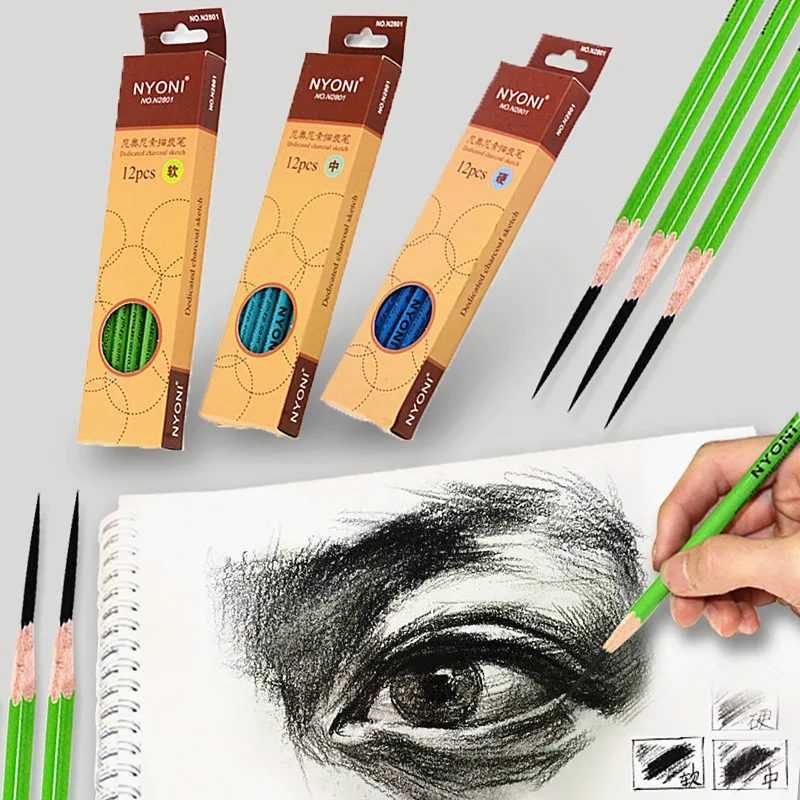 

6 pcs Professional Sketching Charcoal Pencil N-2801 Drawing Carbon Pen Soft Medium Hard Manga Painting Supplies