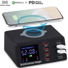 100W Multi USB Fast Charger Wireless For IPhone 12 11 Pro XR 8 Port Usb LCD Quick Charge Station 3.0 PD Charger For Samsung S10