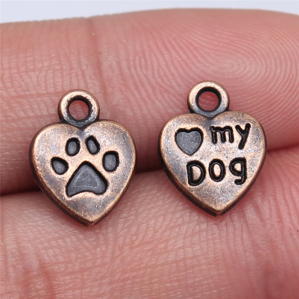 

20pcs 13x10mm Antique Copper Color Paw And I Heart My Dog Charms For Jewelry Making D11215