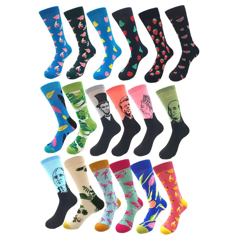 1 пара мужские носки из чесаного хлопка забавные Носки с рисунком животных