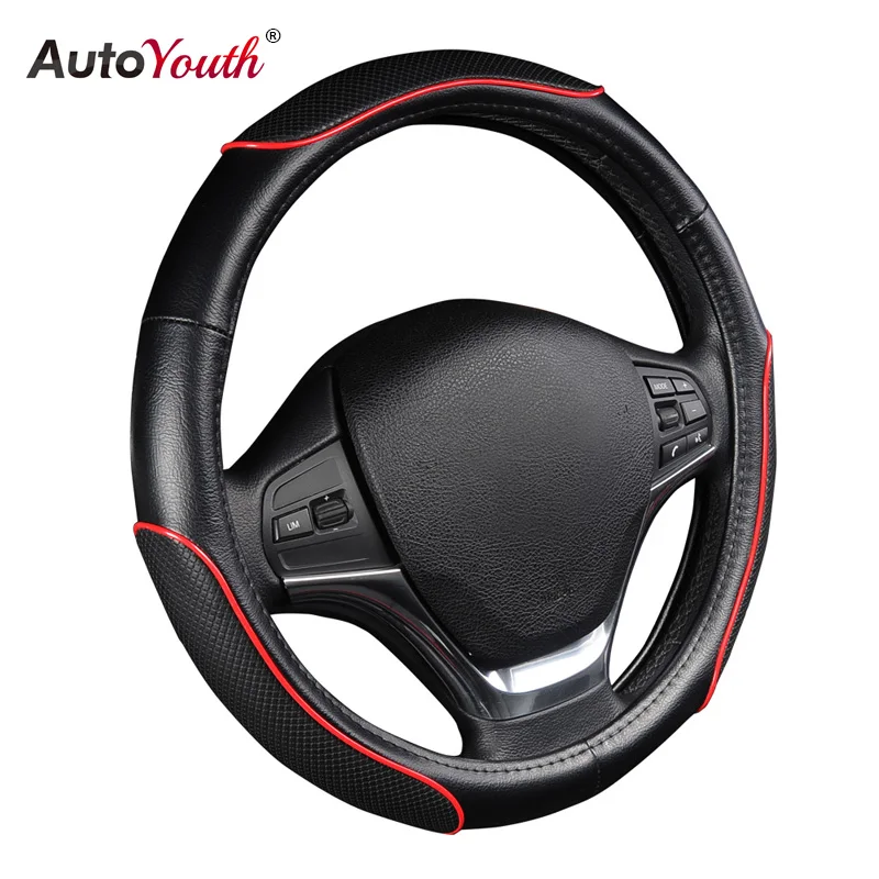 Autoyouth рулевого колеса автомобиля крышки Спортивная волна узор с красной линии сшивание Размер M подходит 38 см/15" Диаметр автомобиля Аксессуары