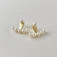 allnewme trendy imitation pearl geometric pendant earrings for women ladies gold color alloy arc dangle earrings accessories