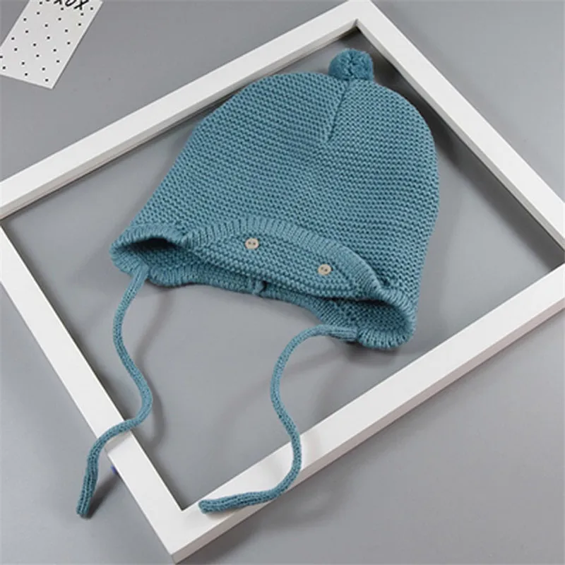 Blue style A Большие милые Меховые помпоны, зимние детские хлопковые вязаные шапочки для девочек и мальчиков, теплые шерстяные шапки с капюшоном, Шапки для малышей, рождественский подарок - Цвет: Blue style A
