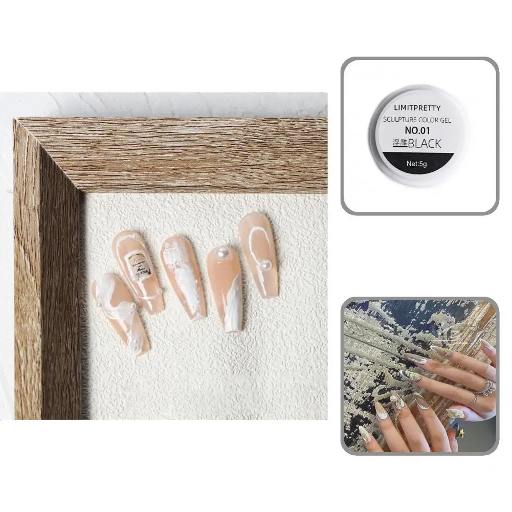 

Cream 5g Decorative Engraved 3D Gypsum Nail Carving Gel Gentle Texture Nail Gel No Stimulation for Makeup