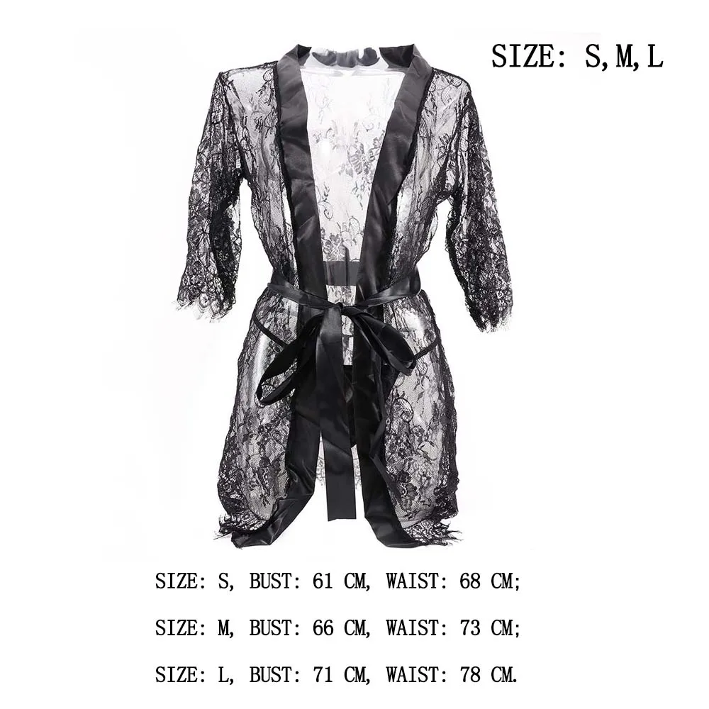 

Sexy Eyelash Lace Lingerie Set Perspective Nightdress Set Women Sexy Babydolls Pajamas Intimates Sleepwear Long Sleeve with Belt