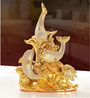 modern luxury golden dolphin ceramic decoration home livingroom table figurines crafts store window desktop statue accessories