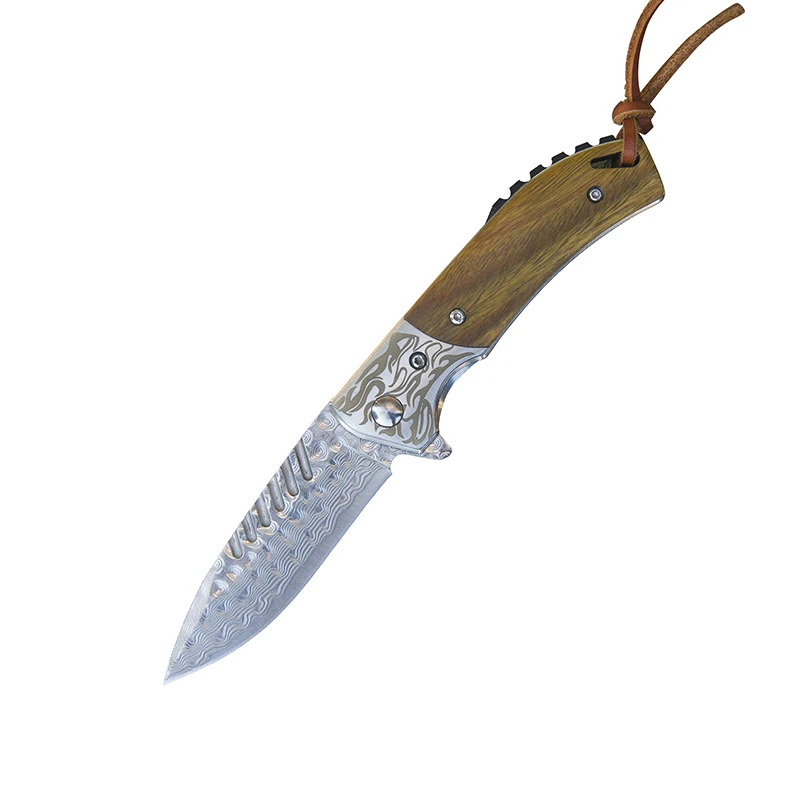 SAMSEND Damascus Folding knife Handmade forged hunting knives green sandalwood handle with Portable knife Sharp Outdoor Tools