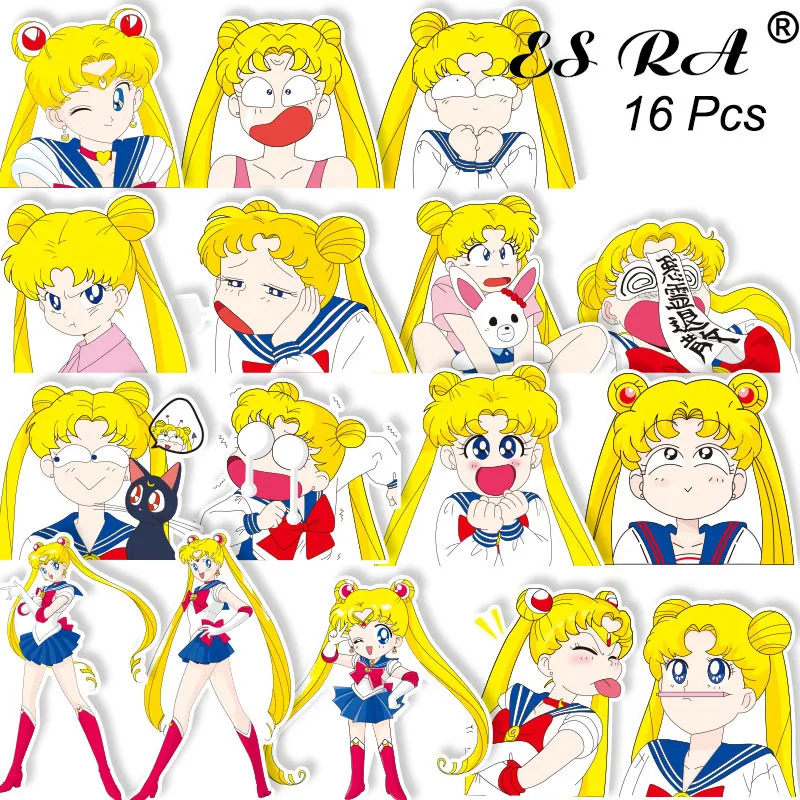 

Girls Stickers Anime Laptop Sticker Anime Decals Sailor Moon Pegatinas 16 Pcs/Set for Fridge Suitcase Glass Room Decorate PVC