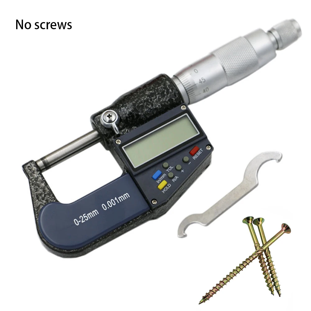 0-25mm Caliper Gauge Battery Powered LCD Display Outside Electronic Meter Carpentry 0.001mm Scale Digital Micrometer Portable |