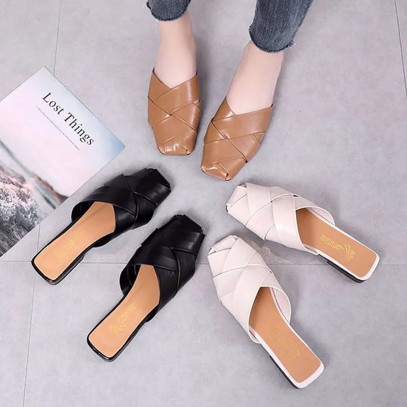 HEE GRAND/вязаные мюли с квадратным носком Новинка 2020 года шикарные летние шлепанцы