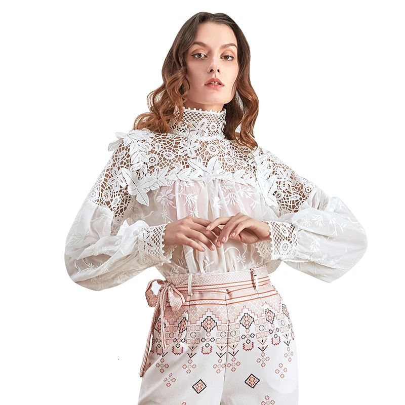 TWOTWINSTYLE Лоскутные женские рубашки со стоячим воротником и длинным рукавом, модные женские рубашки осень, Новинка