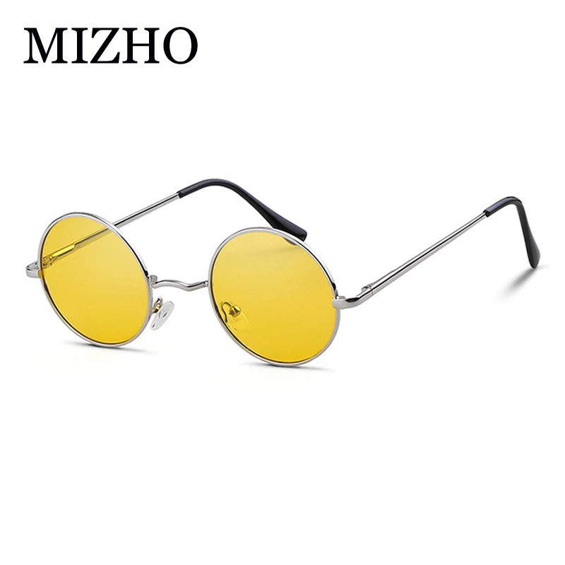 MIZHO, винтажные круглые металлические солнцезащитные очки для женщин, фирменный дизайн, панк, желтые очки, женские солнцезащитные очки, мужские, поляризационные, с защитой от ультрафиолета